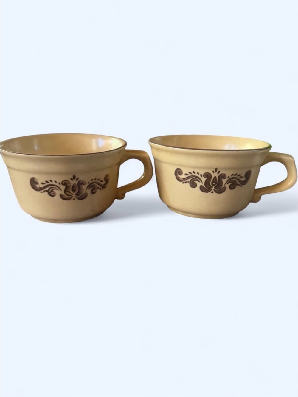 Pfaltzgraff Yellow Mugs with Brown Floral Scroll Design - Set of 2